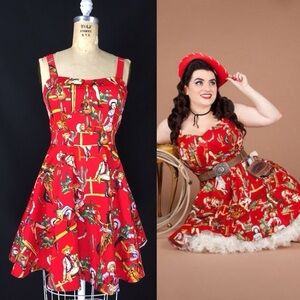 Women’s Red Western Vintage Cowgirl Print Dress Sz medium